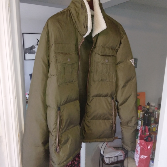 Mens Guess bomber jacket with fur neck - Picture 3 of 3